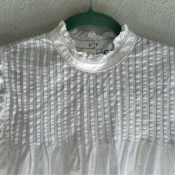 Ganni Poplin White Pintucked Ruffle Back Button Up Top Sleeveless Sz 38/6 - Picture 3 of 7